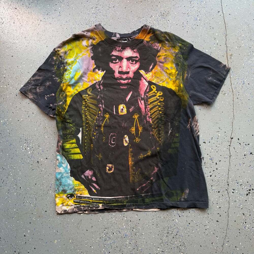 Vintage 1990s Jimi Hendrix Mosquitohead All Over Print T-Shirt Hanes XL - Picture 6 of 8